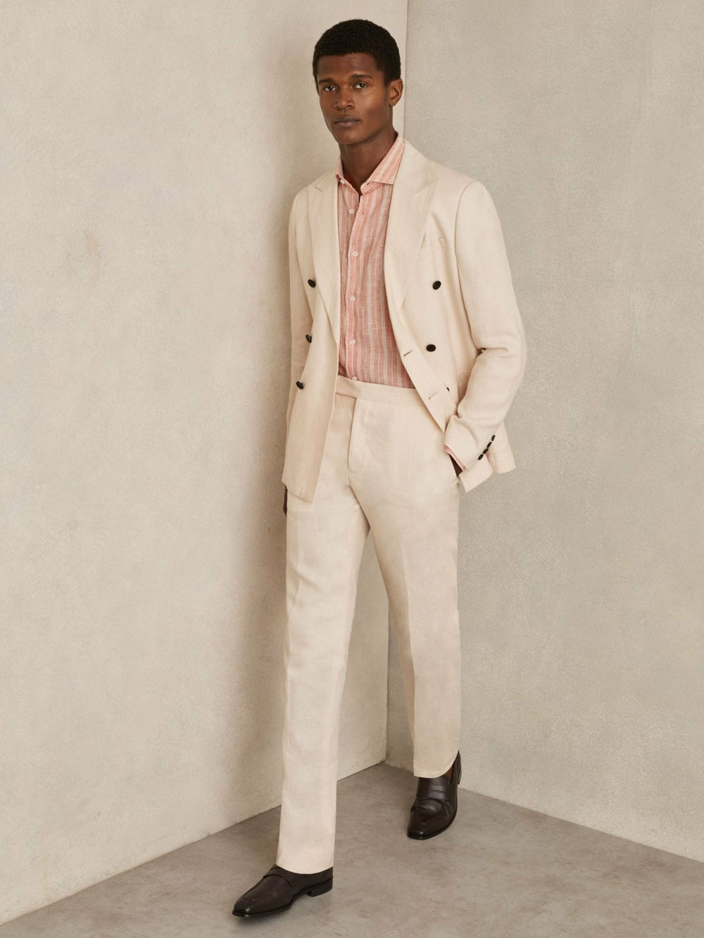Linen Striped Long Sleeve Shirt Pink Rose/White Bengal Stripe | Men