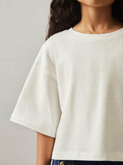 4-9 yrs Oversize Cotton Cropped T-Shirt Ivory | Children & Baby