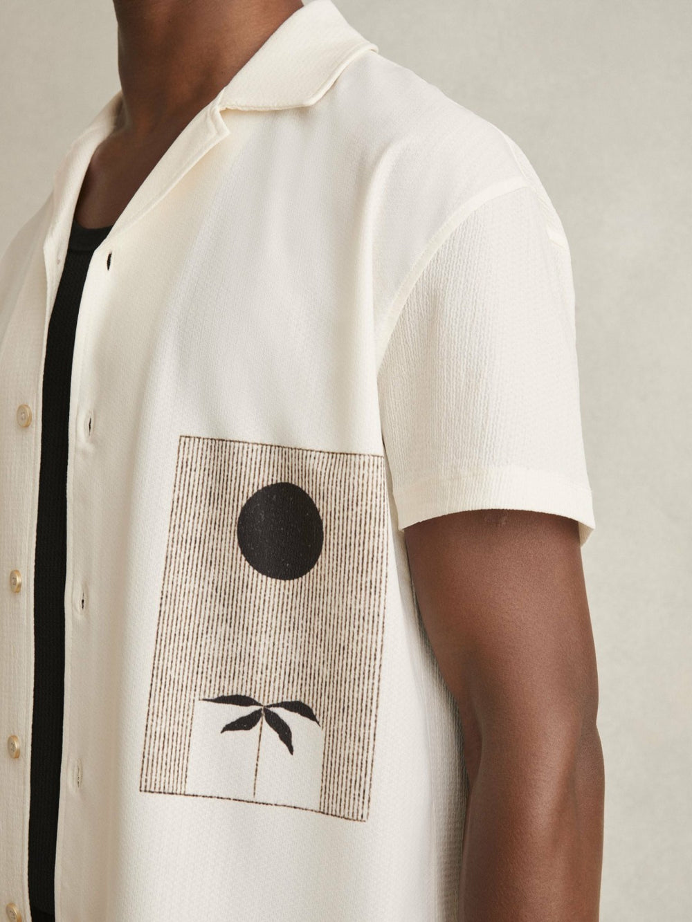 Graphic Print Cuban-Collar Shirt White | Men