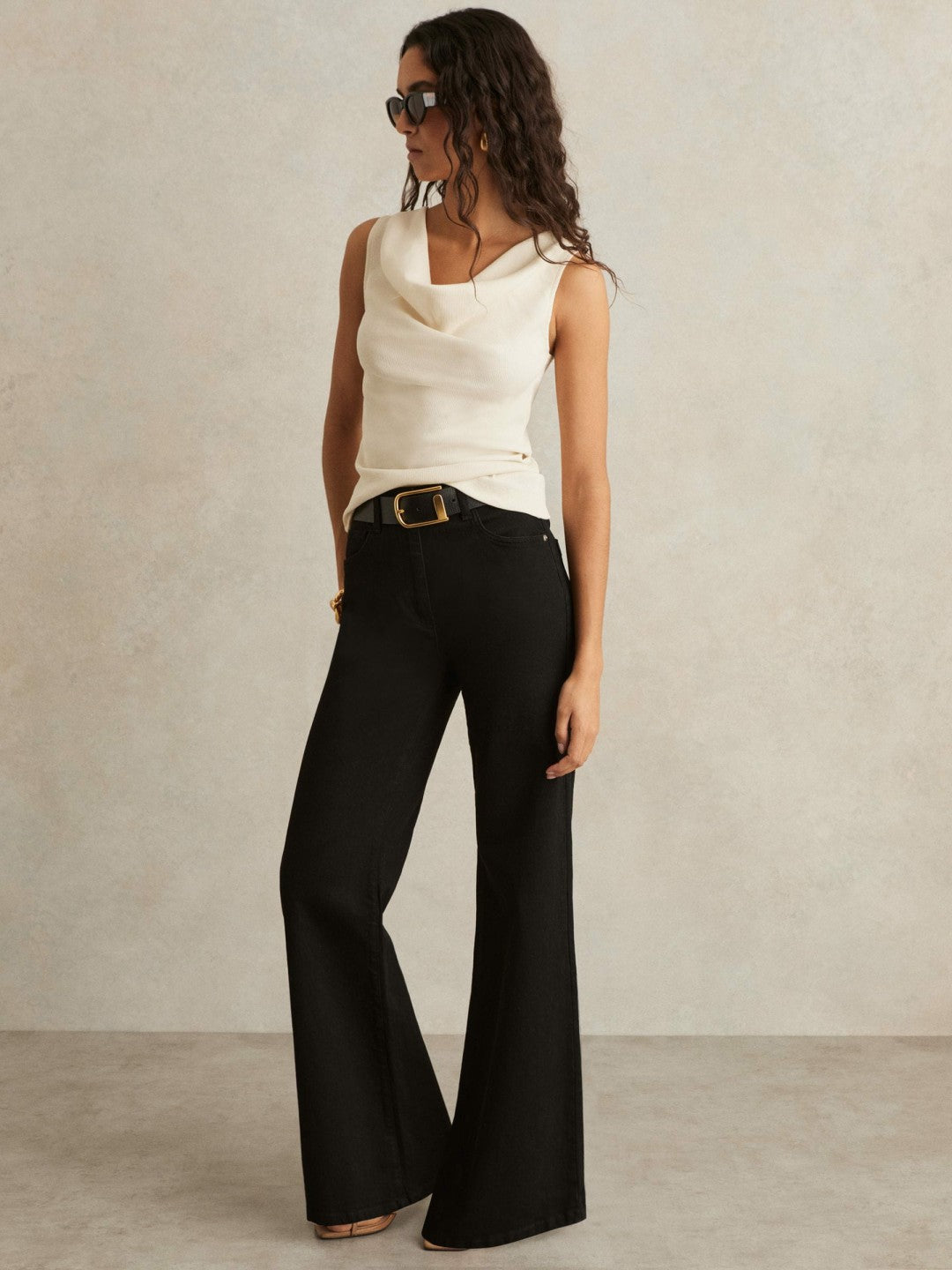 Ribbed Cowl-Neck Vest Ivory | Women