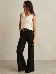 Ribbed Cowl-Neck Vest Ivory | Women