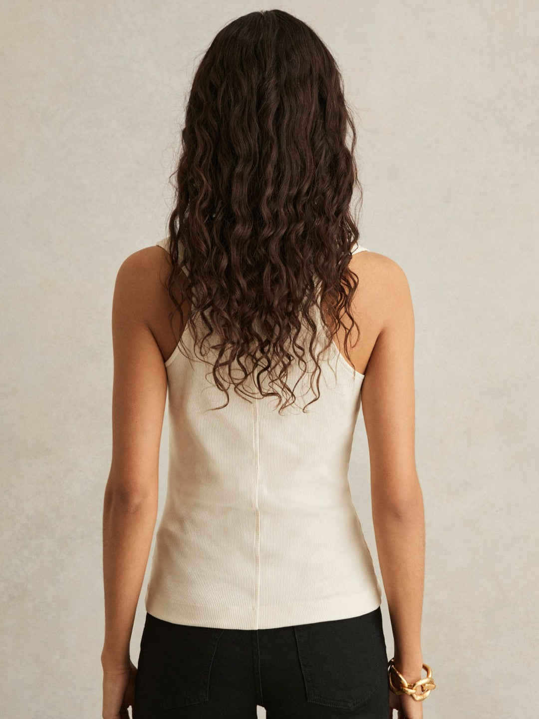 Ribbed Cowl-Neck Vest Ivory | Women
