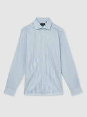 Regular Fit Cotton Sateen Shirt Blue Stripe | Men