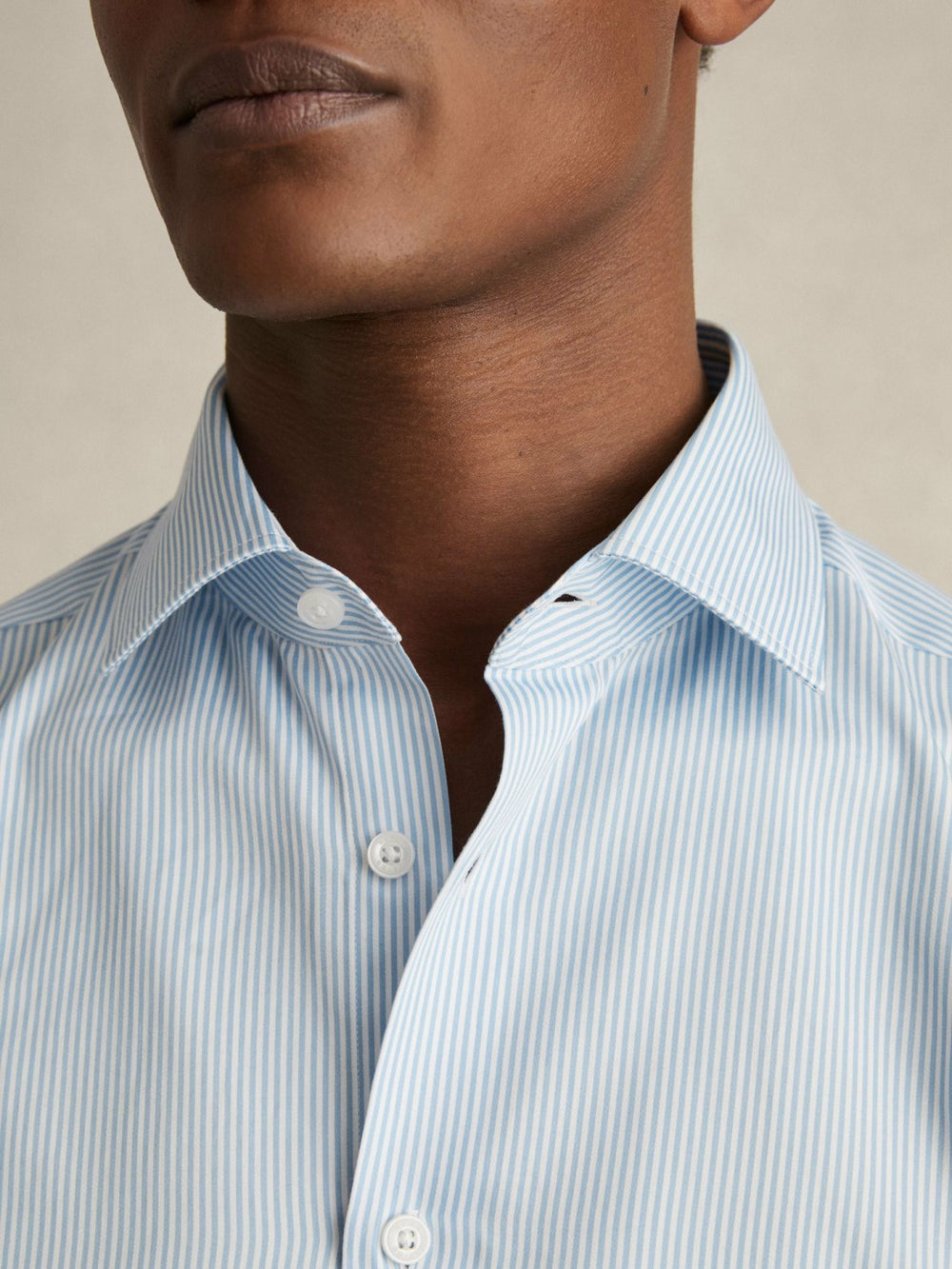 Regular Fit Cotton Sateen Shirt Blue Stripe | Men