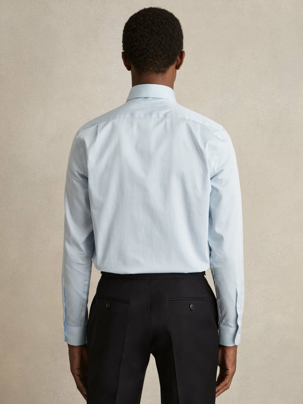 Regular Fit Cotton Sateen Shirt Blue Stripe | Men