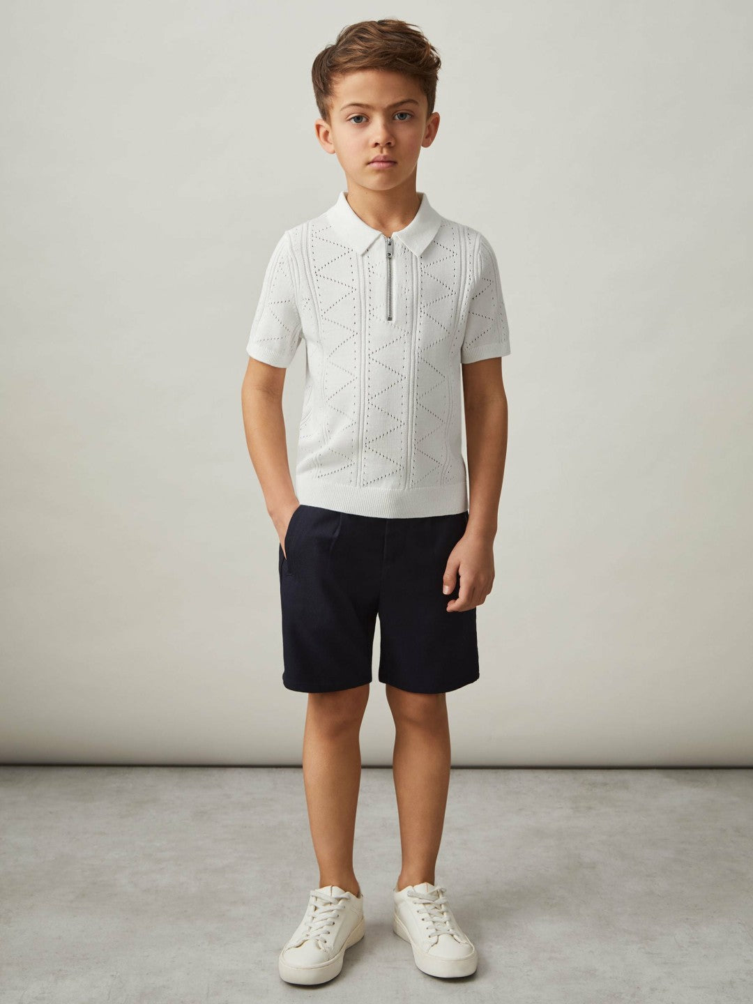 9-13 yrs Half-Zip Pointelle Polo Shirt Off White | Children & Baby