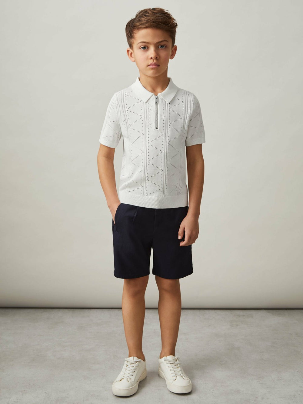 9-13 yrs Half-Zip Pointelle Polo Shirt Off White | Children & Baby