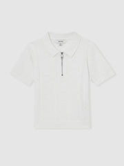 3-9 yrs Half-Zip Pointelle Polo Shirt Off White | Children & Baby