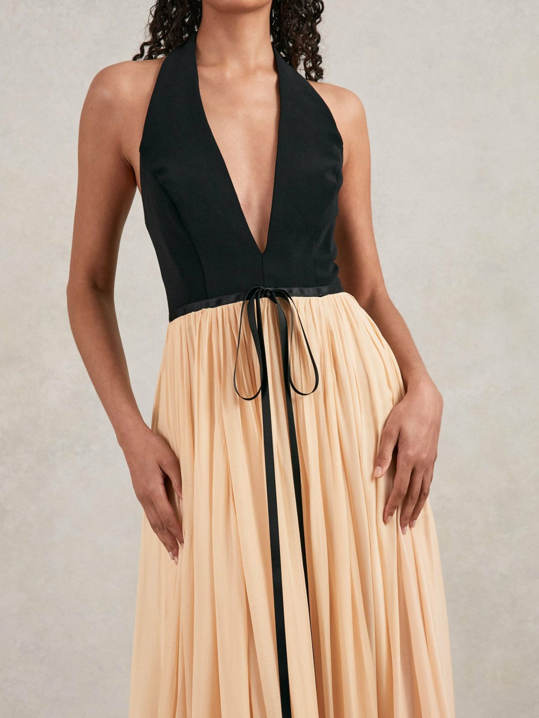 Halston Crepe and Chiffon Maxi Dress Black/Ivory | Women