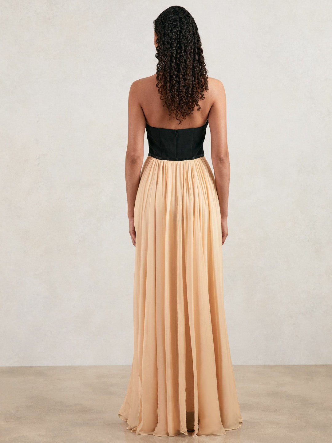 Halston Crepe and Chiffon Maxi Dress Black/Ivory | Women