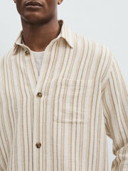Les Deux Cotton-Blend Stripe Overshirt Ivory | Men