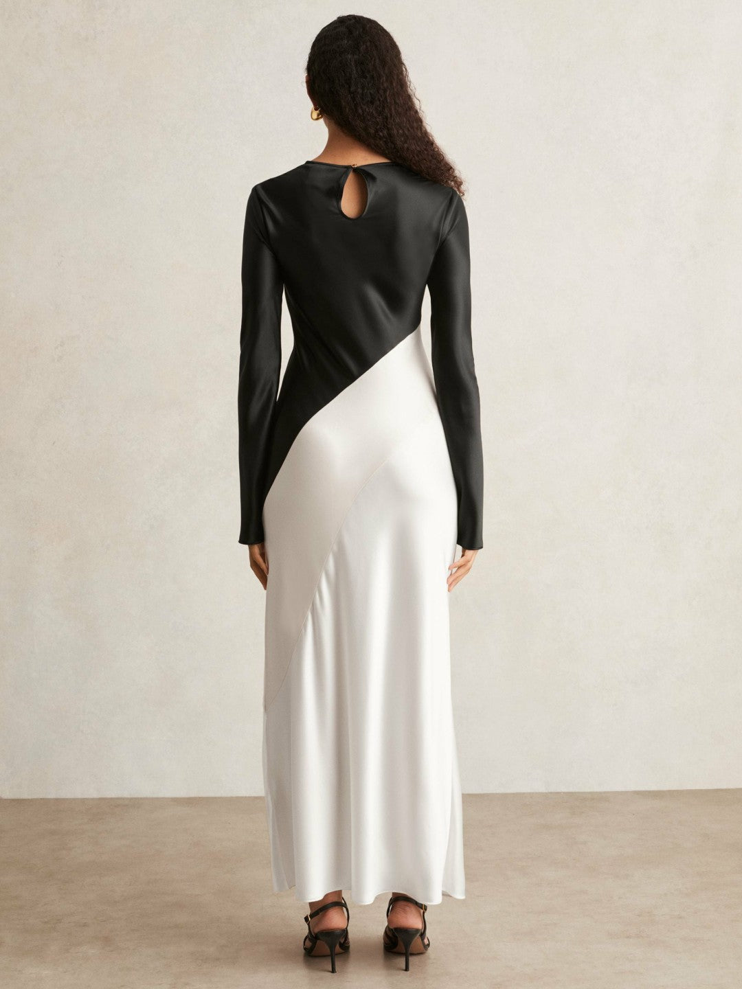 Acler Satin Colour Block Midi Dress Ivory/Black | Women