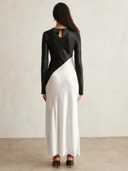 Acler Satin Colour Block Midi Dress Ivory/Black | Women