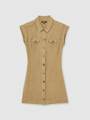 Paige Fern Beige Denim Button Through Mini Dress Fern Beige | Women