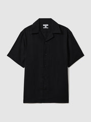 Linen Cuban-Collar Shirt Black | Men