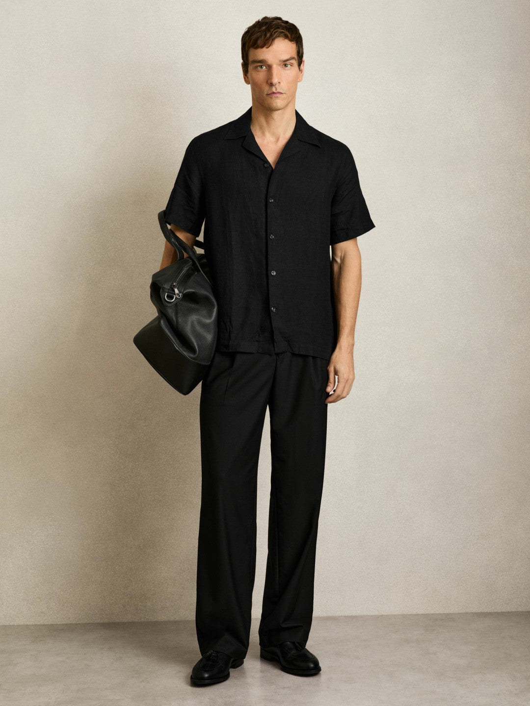 Linen Cuban-Collar Shirt Black | Men