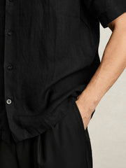 Linen Cuban-Collar Shirt Black | Men