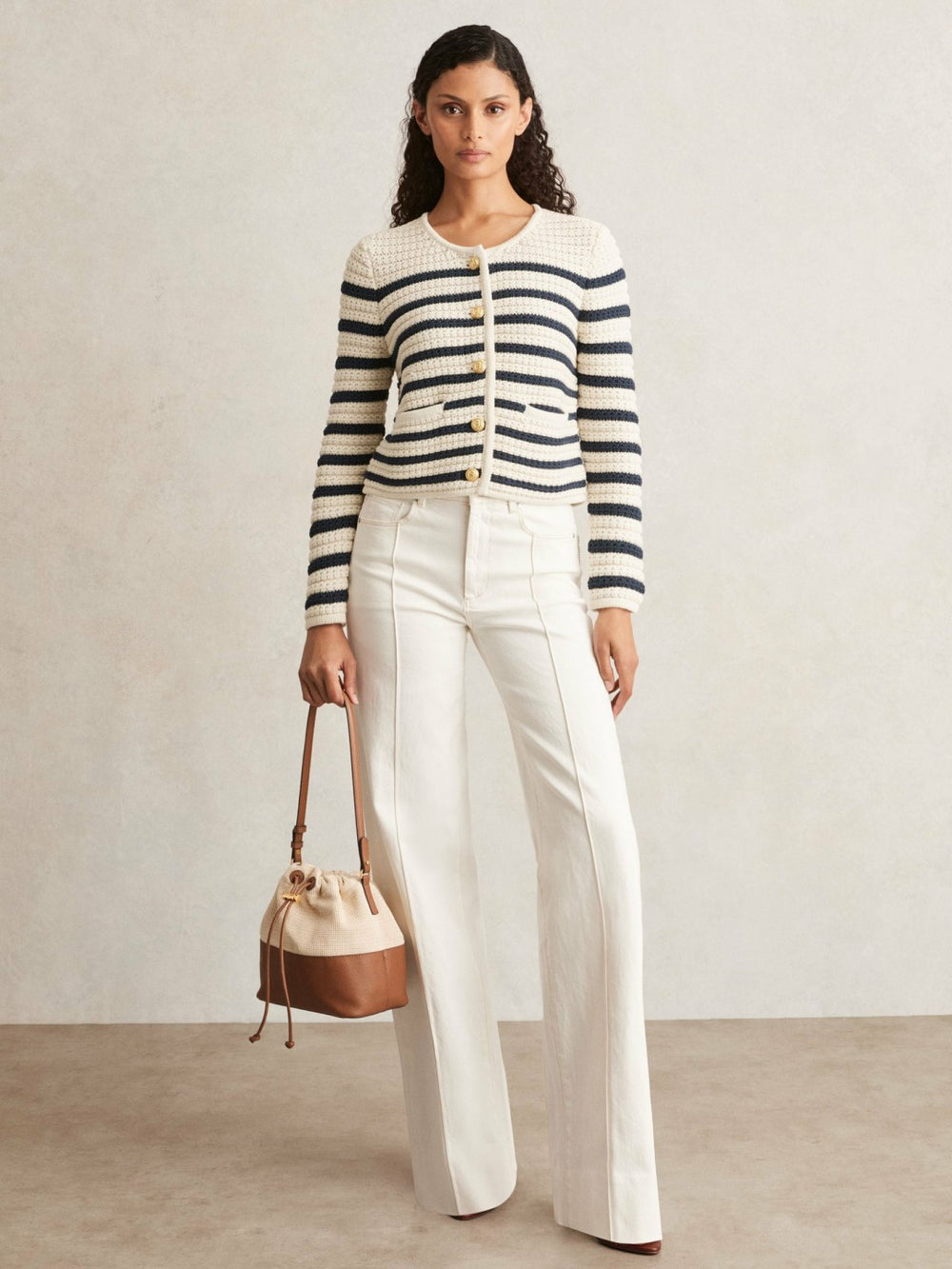Paige Ivory Textured Knit Stripe Cardigan Ivory | Women