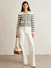 Paige Ivory Textured Knit Stripe Cardigan Ivory | Women