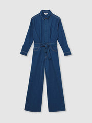 Paige Maraya Blue Wide Leg Belted Denim Jumpsuit Maraya Blue | Women