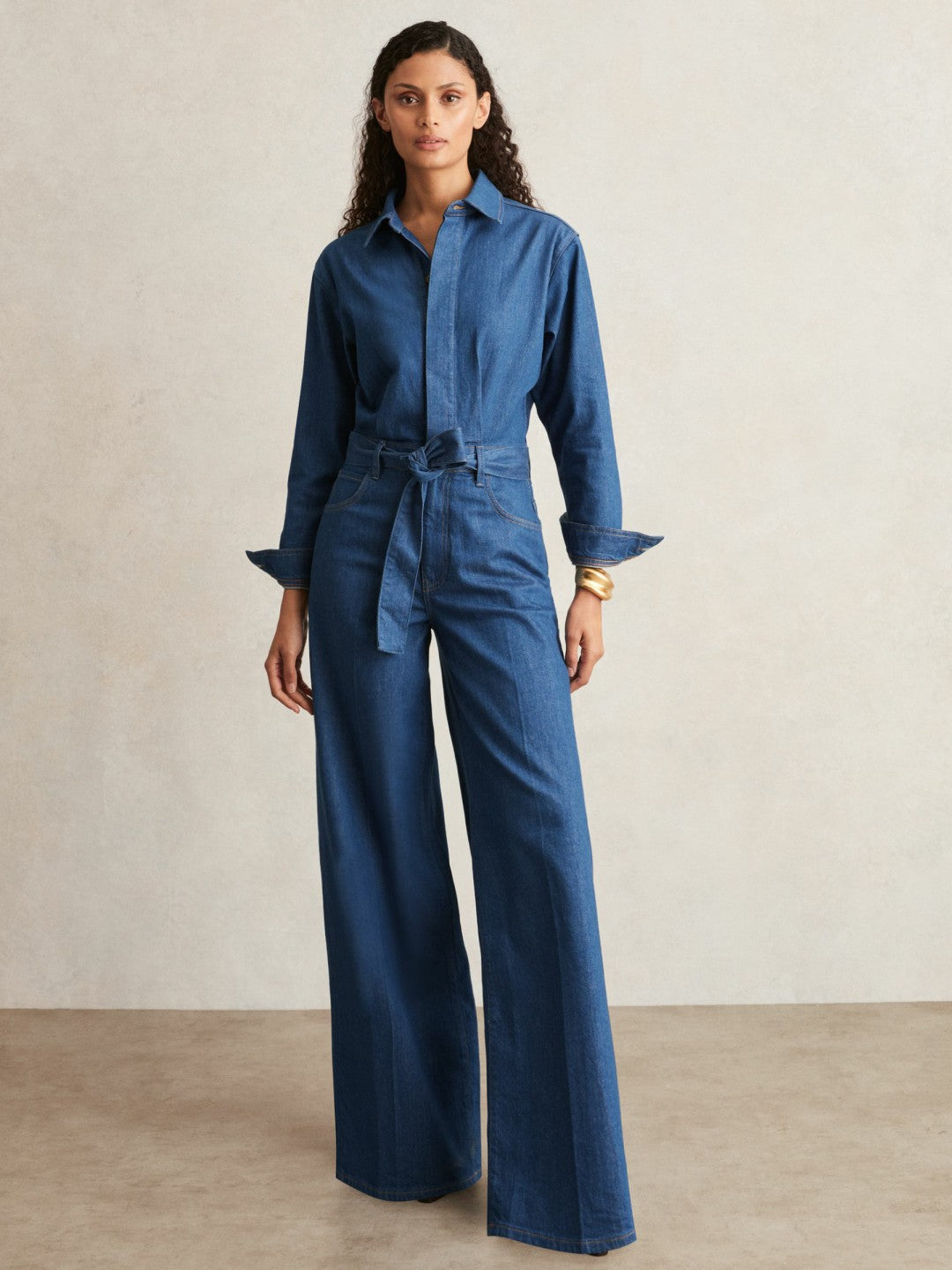 Paige Maraya Blue Wide Leg Belted Denim Jumpsuit Maraya Blue | Women
