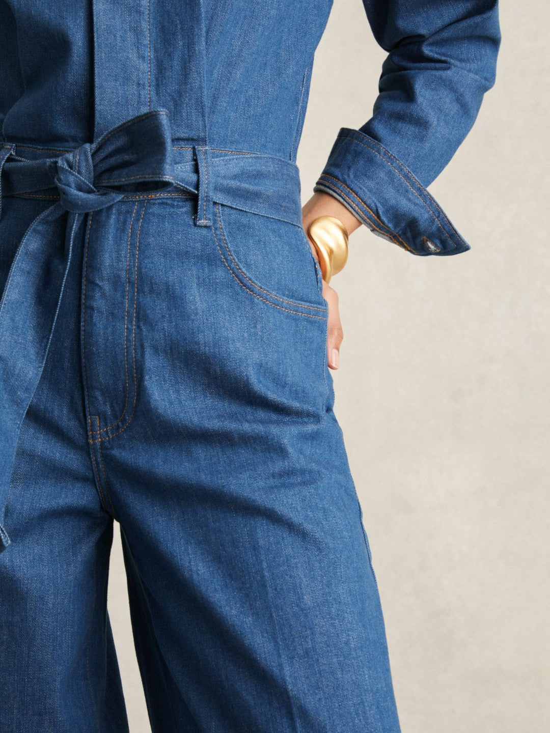 Paige Maraya Blue Wide Leg Belted Denim Jumpsuit Maraya Blue | Women