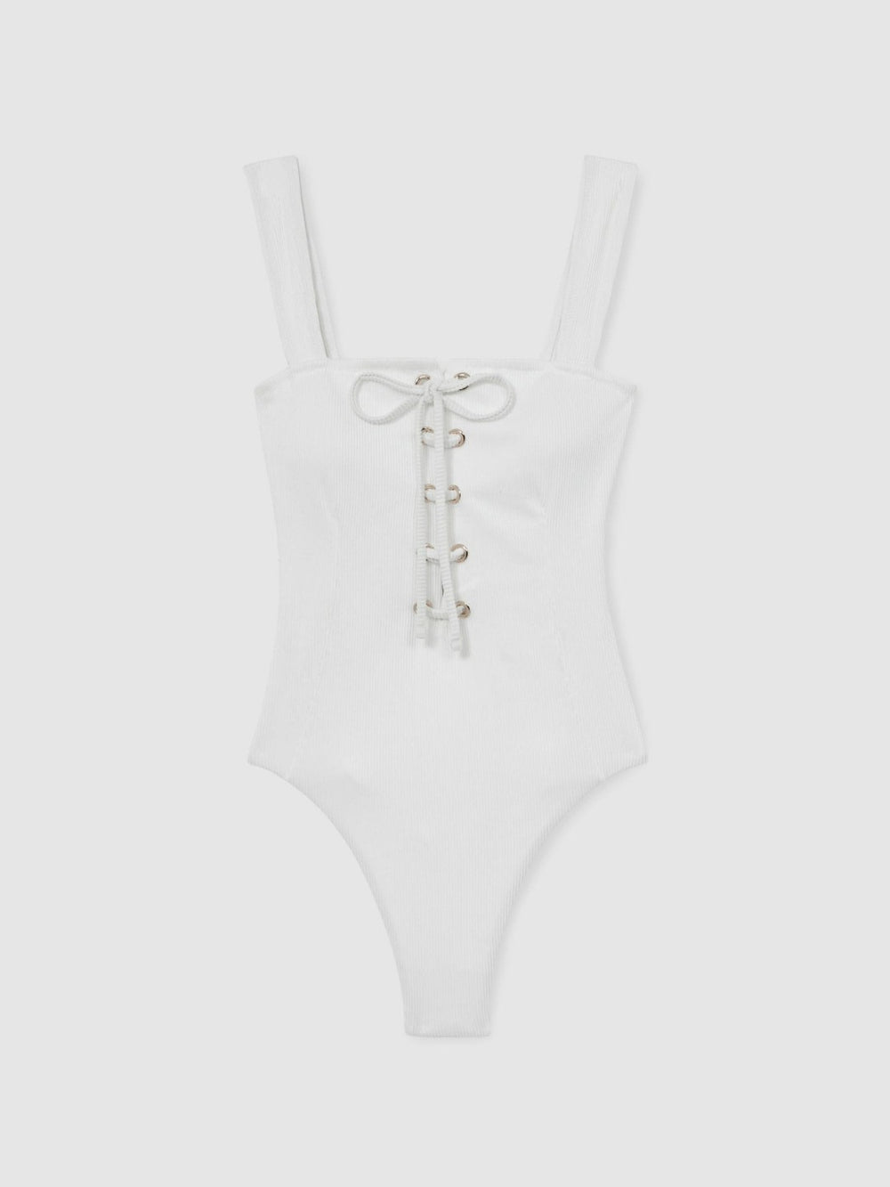 Ribbed Lace-Up Swimsuit White | Women