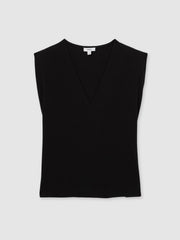 Cotton Shoulder-Pad V-Neck Top Black | Women