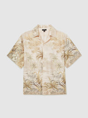 Jungle Print Cuban-Collar Shirt Soft Sage Green | Men