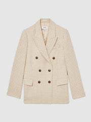 Petite Double Breasted Check Blazer With Wool Neutral Check | Women