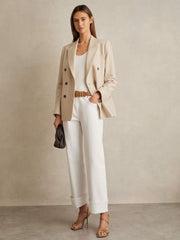 Petite Double Breasted Check Blazer With Wool Neutral Check | Women