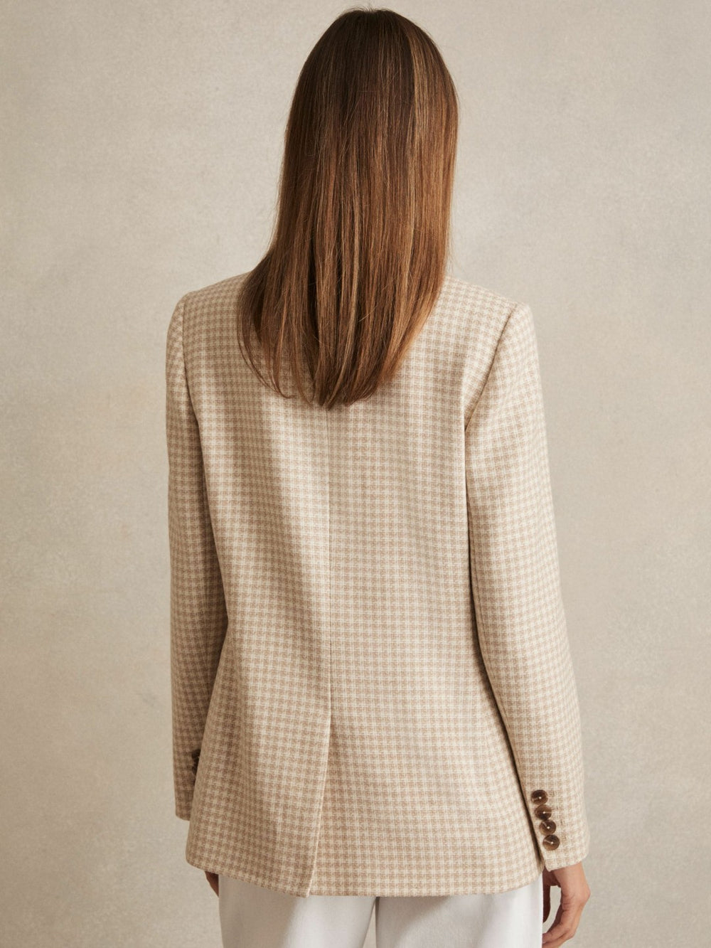 Petite Double Breasted Check Blazer With Wool Neutral Check | Women