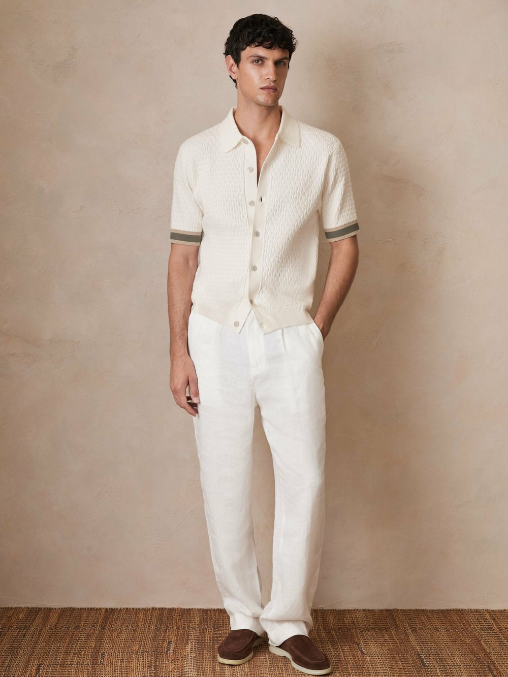 | Ché Textured Cuff-Trim Shirt White | Men