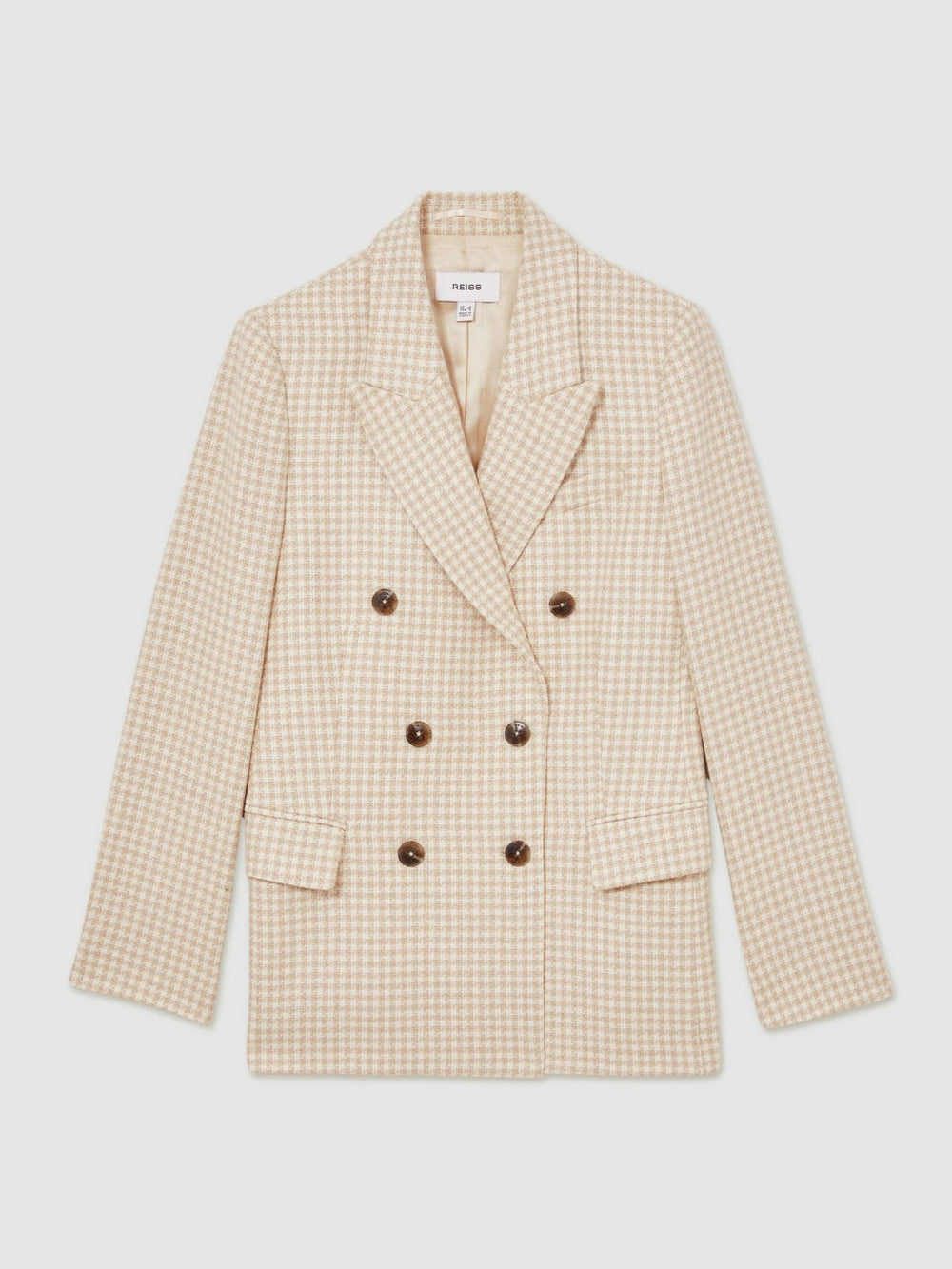 Double Breasted Check Blazer With Wool Neutral Check | Women