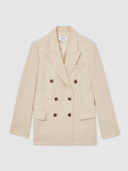 Double Breasted Check Blazer With Wool Neutral Check | Women