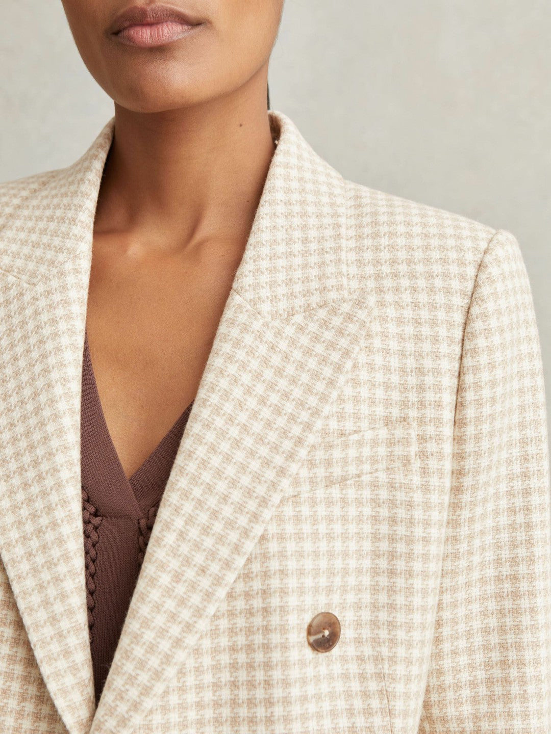 Double Breasted Check Blazer With Wool Neutral Check | Women