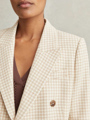 Double Breasted Check Blazer With Wool Neutral Check | Women