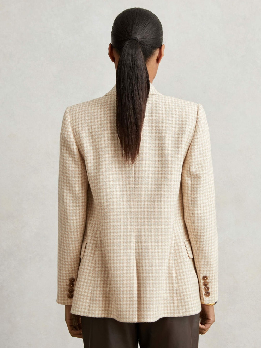 Double Breasted Check Blazer With Wool Neutral Check | Women