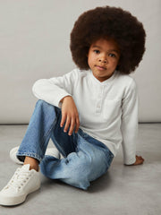 13-14 yrs Cotton-Blend Waffle Henley T-Shirt White | Children & Baby