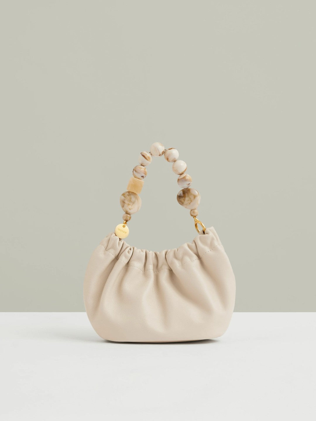 Leather Bead-Handle Pouch Bag Off White | Women