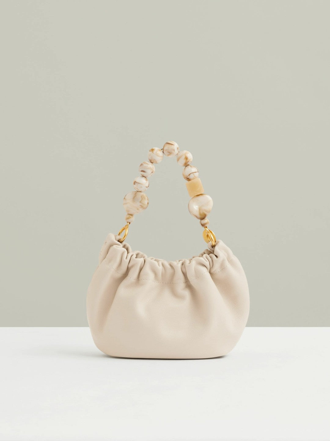Leather Bead-Handle Pouch Bag Off White | Women