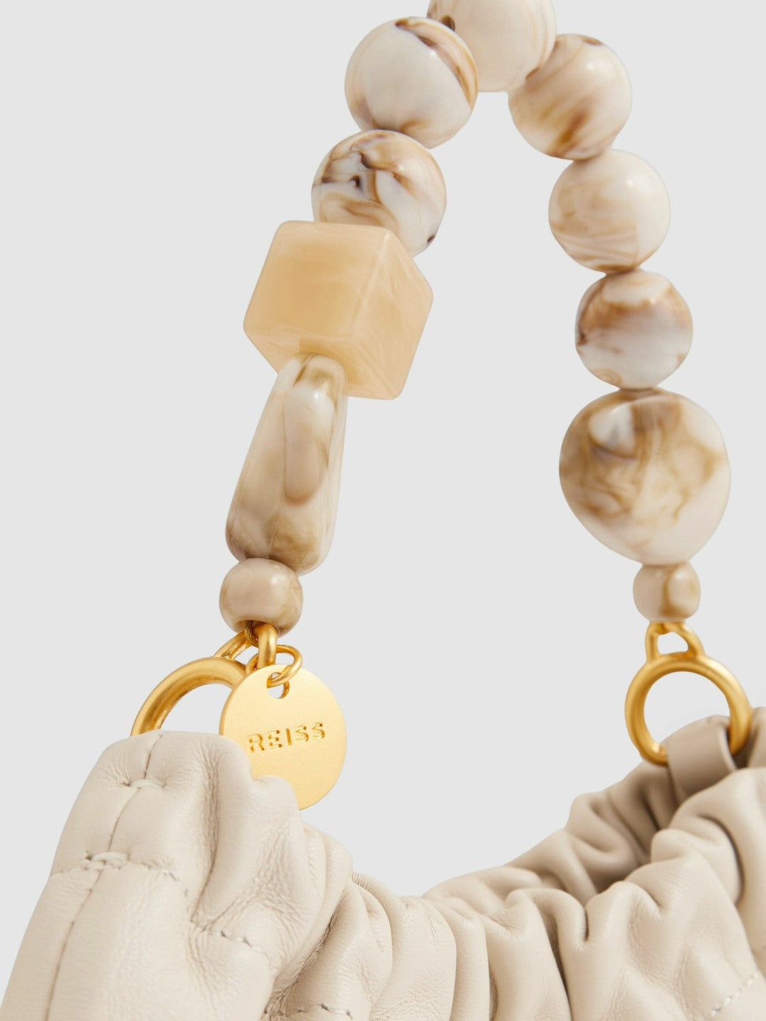 Leather Bead-Handle Pouch Bag Off White | Women