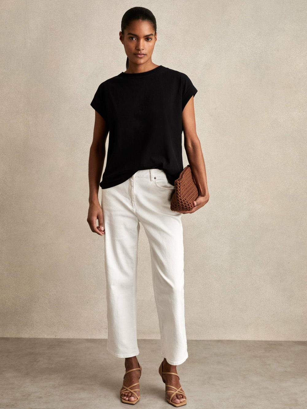 Brushed-Cotton Crew-Neck T-Shirt Black | Women