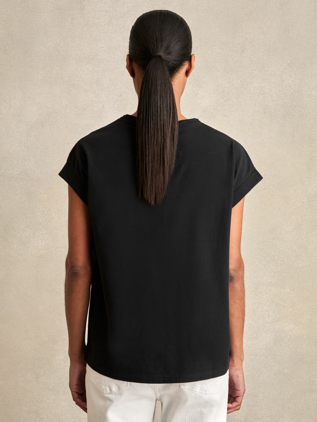 Brushed-Cotton Crew-Neck T-Shirt Black | Women