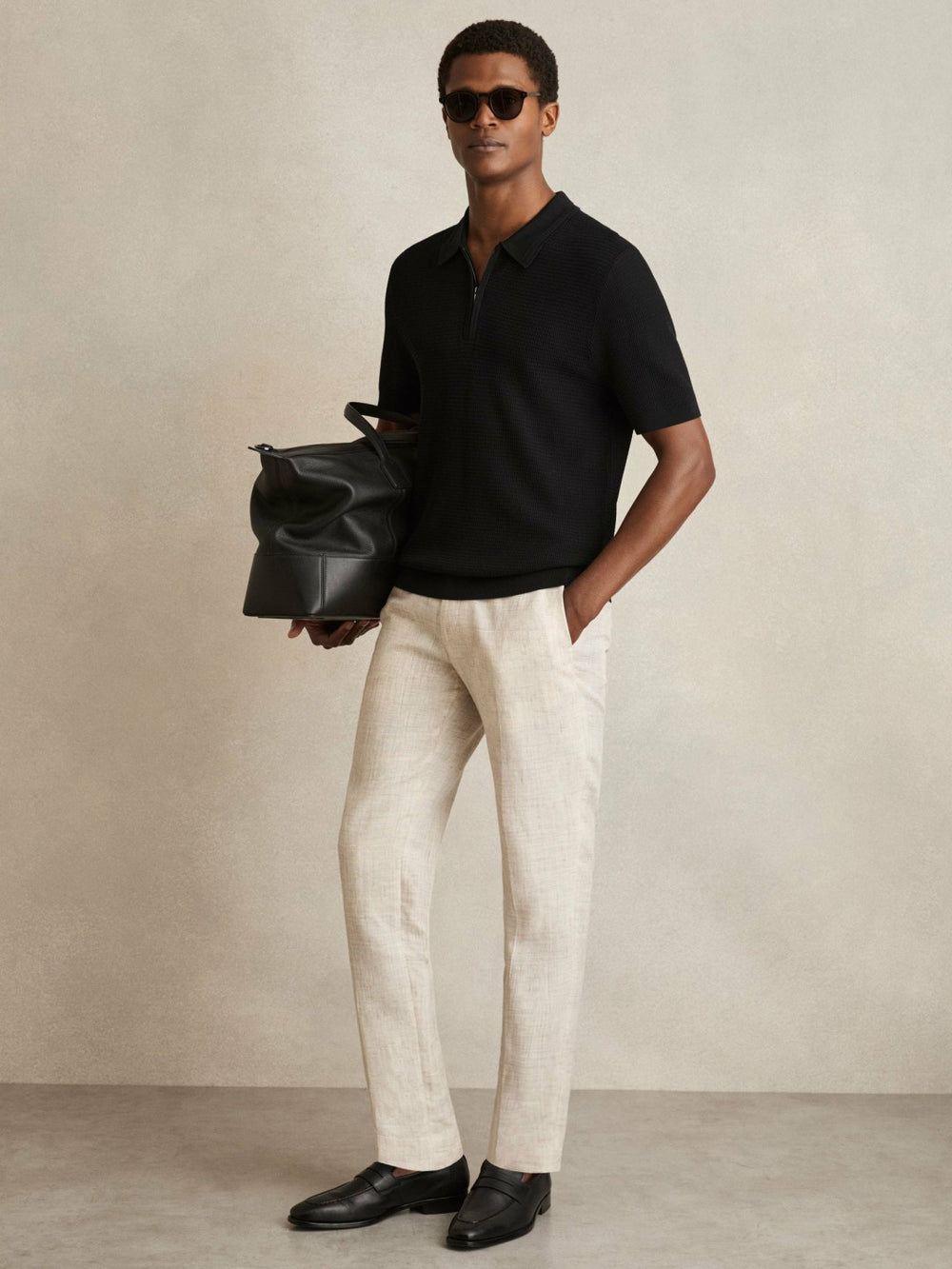 Textured Half-Zip Polo Shirt Black | Men