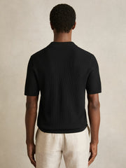 Textured Half-Zip Polo Shirt Black | Men