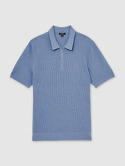 Textured Half-Zip Polo Shirt Blue | Men