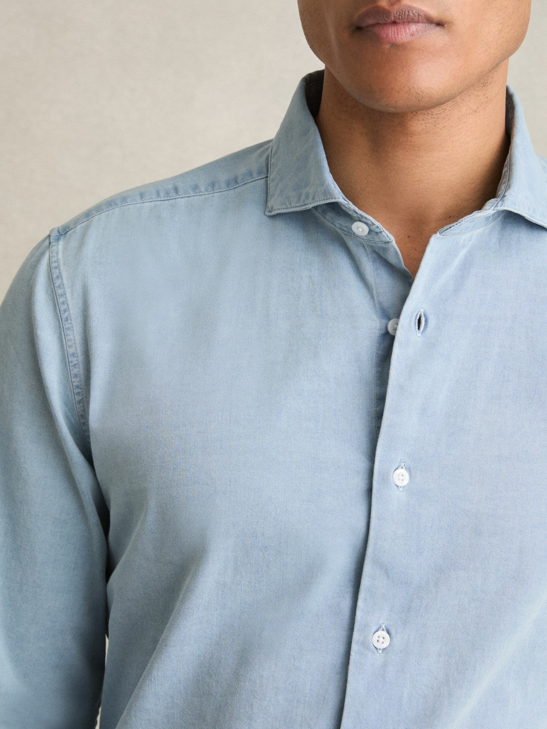 Washed Cotton Chambray Shirt Blue | Men
