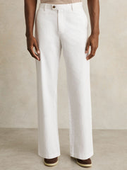 Cotton-Linen Relaxed-Fit Trousers White | Men