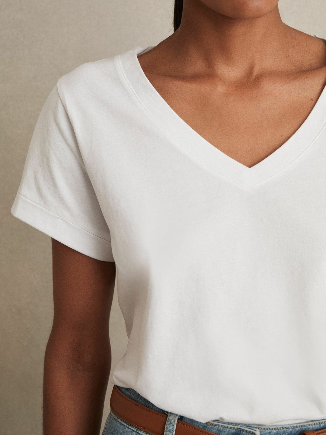 Brushed-Cotton V-Neck T-Shirt White | Women